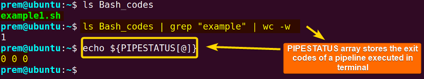 using pipestatus in terminal