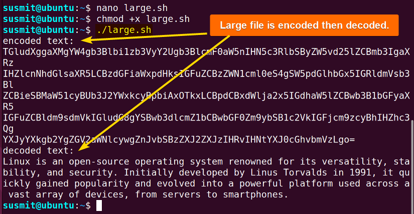 Large file is encoded then decoded.