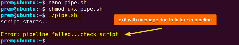 exit on error with pipe