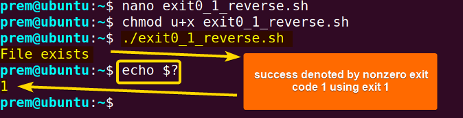 exit 1 denotes successful execution