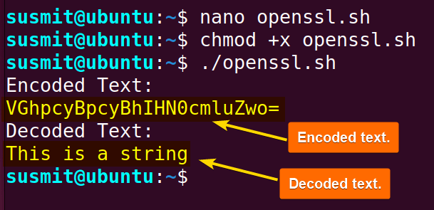 OpenSSL has coded then decoded a text.