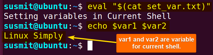 Current shell variables are set.