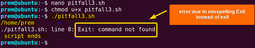 the Exit command not found error