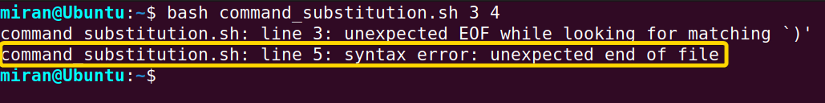 Missing Backtick in Command Substitution