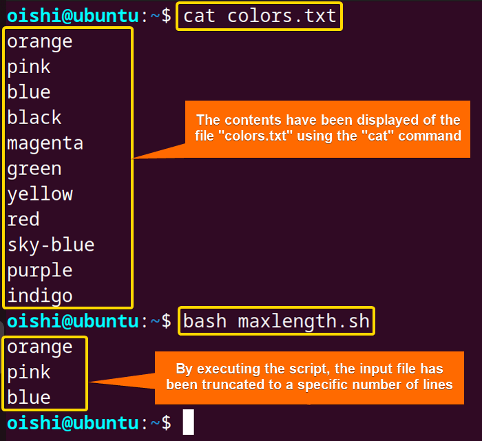 Truncate input file to 3 lines using head command