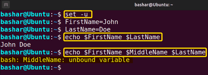 1. Using the set-u command to make variable declaration mandatory 