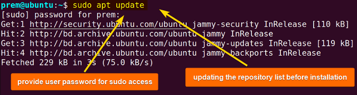 sudo apt update before emacs installation
