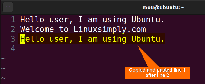 copying and pasting text in vim