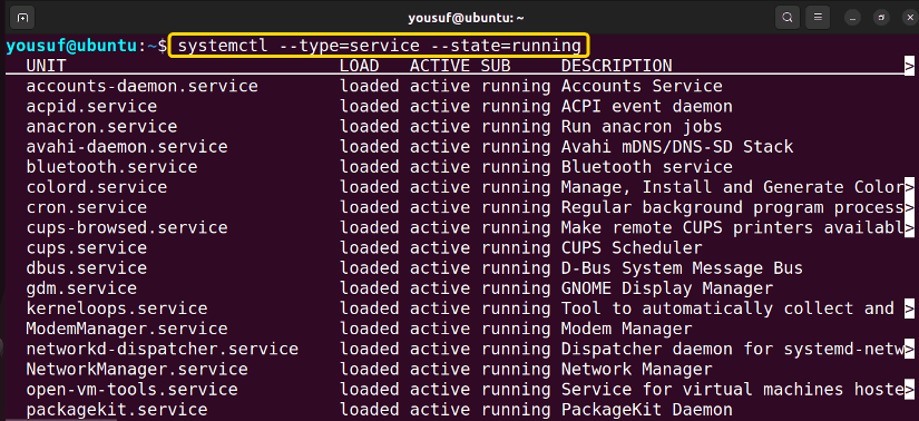 Listing services and daemons with systemctl command