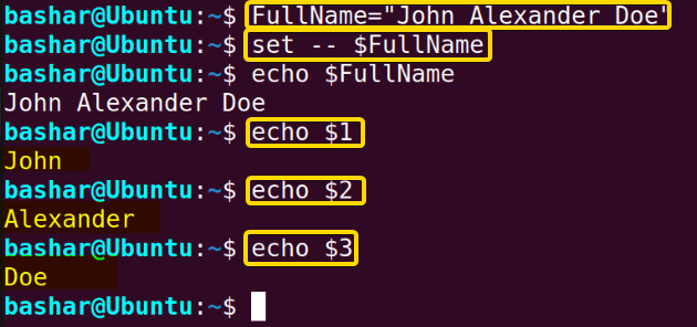 getting positional parameters from a variable