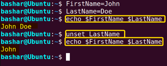 unsetting a variable in a bash script