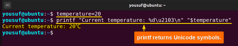 Printing Unicode symbols using printf command