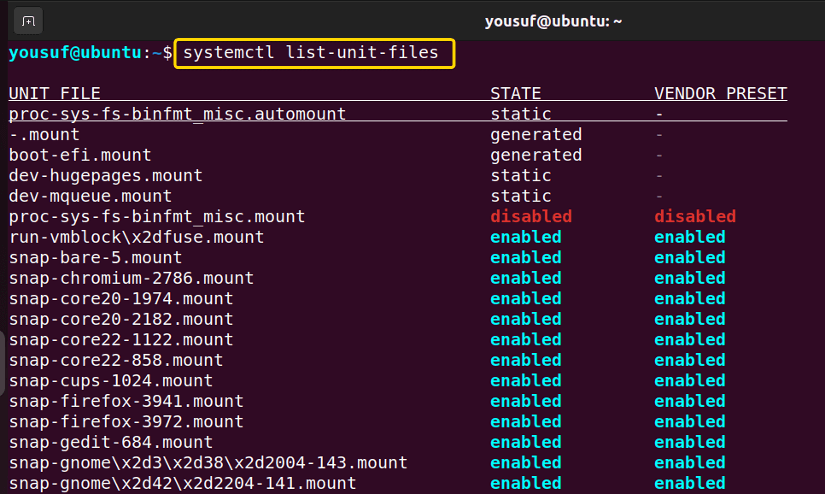 Listing all unit files