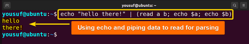 Using echo and piping an input to read for parsing