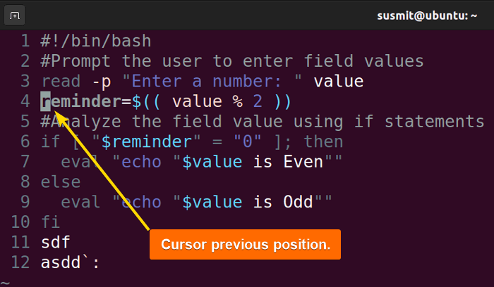 Previous position of the cursor.