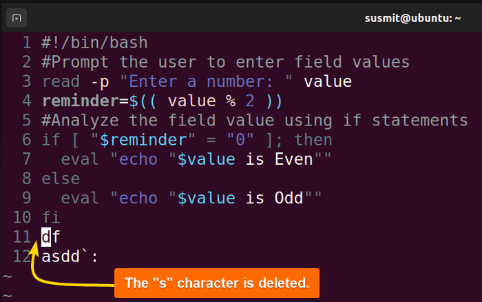 The "s"character is deleted.