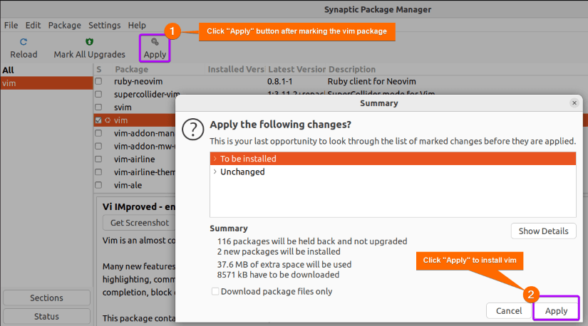 install vim using synaptic package manager2