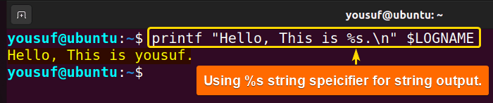 Printing string output with %s specifier