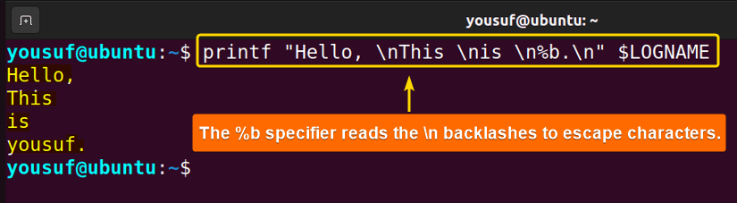 Interpreting escape sequences with %b specifier