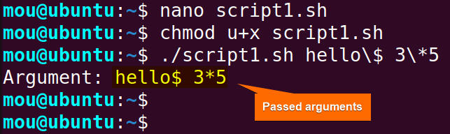 passing arguments using backslash
