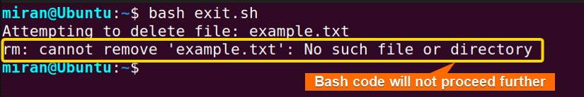 “set” Command with “-e” flag to Exit Upon Detecting Error
