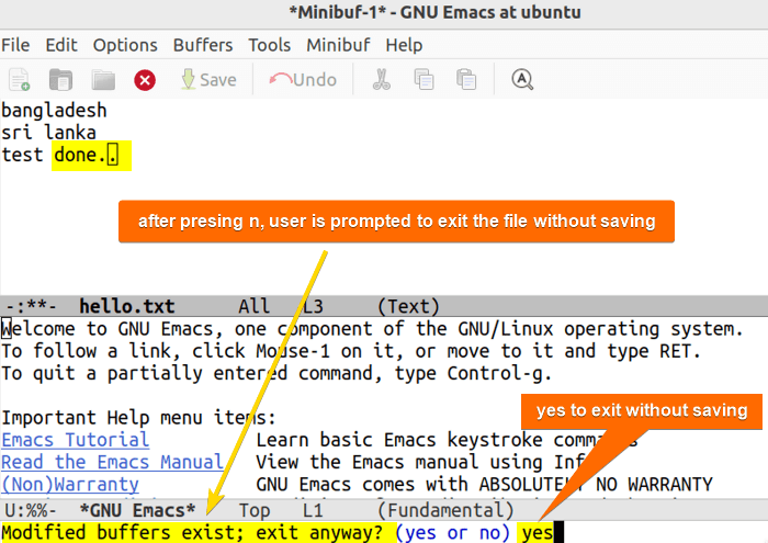 type yes and exit without saving the file