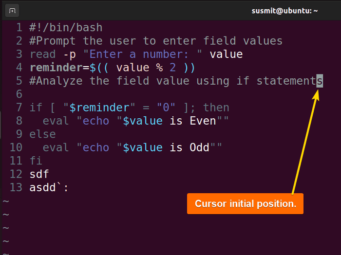 Cursor initial position.