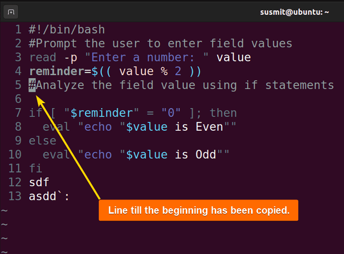 Line till the beginning has been copied.