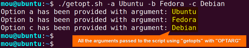 getting arguments using getopts