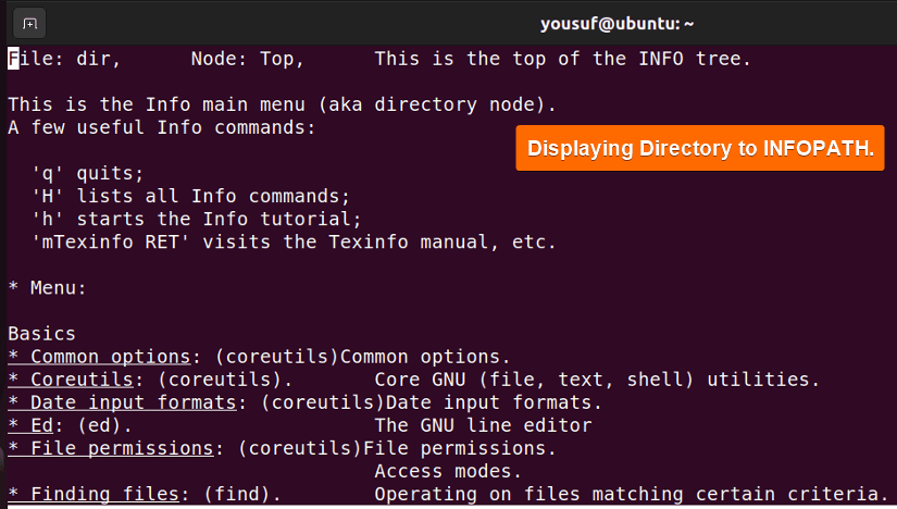 Adding dir to filepath using info command with -d