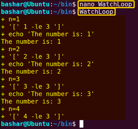 using set -x command to monitor step by step output