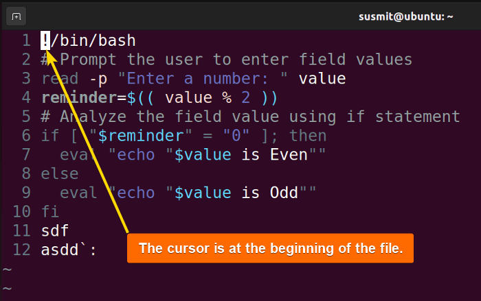The cursor is at the beginning of the file.