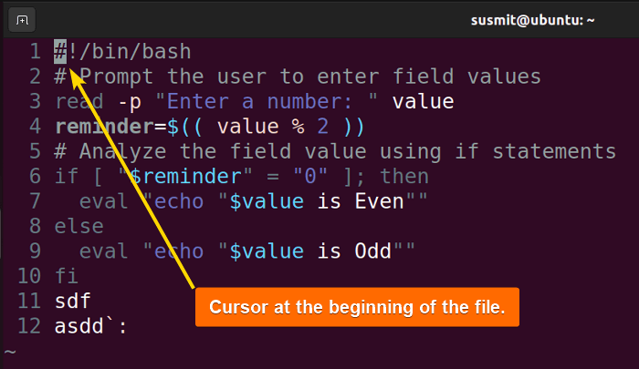 The cursor is at the beginning of the file.
