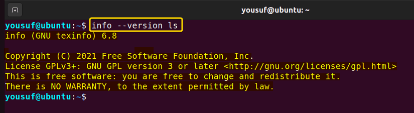 Displaying version information of ls command
