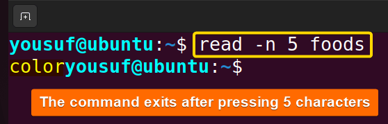 Using read command with -n option to specify 5 number of characters