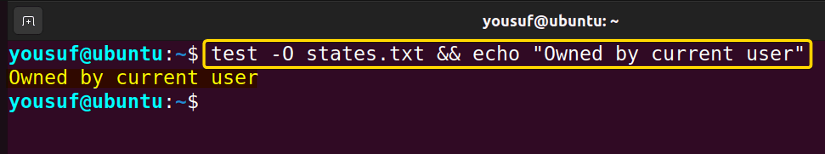 Testing a file owned by the current primary user using test -O