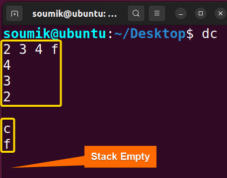 Clearing entire stack for dc command in Linux