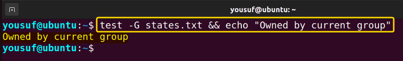 Testing for group owned using the test command with -G option