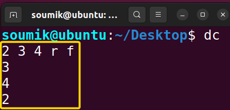 Reversing stack objects for dc command in Linux