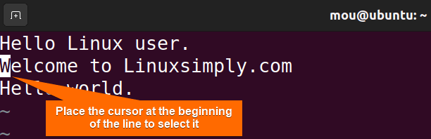 select a line using vim