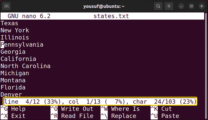 18-Displaying cursor position in nano