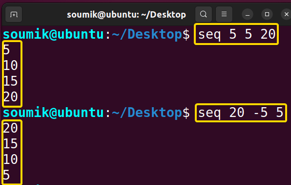 Sequence with upper, lower and step value