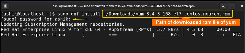 installing yum using dnf