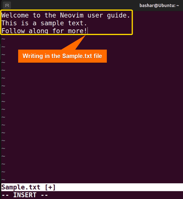 3 writing in a file using the neovim in Linux