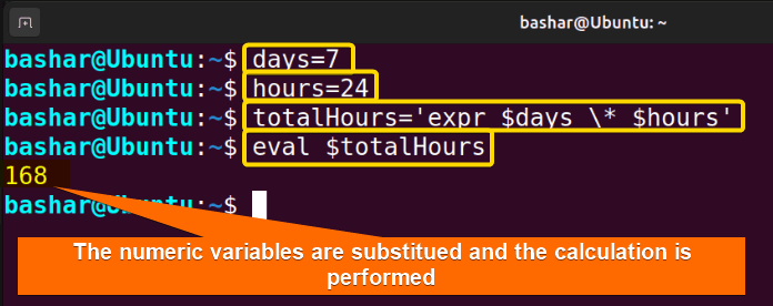 performing arithmetic operation using "eval" command