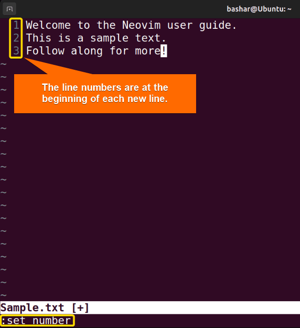5 enabling line numbers at the beginning of each new line