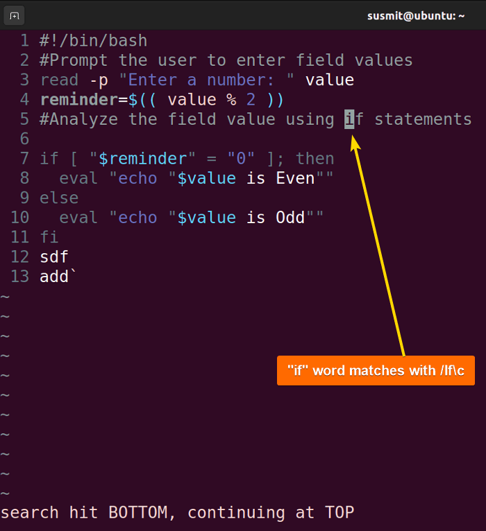 Case insensitive search result in Vim editor.