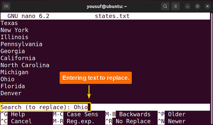 6-Entering text to be replaced with