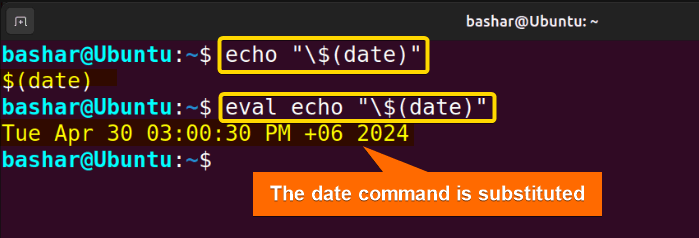 command is substituted without any option