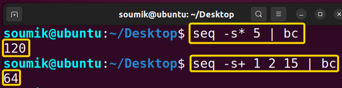 Using seq command in linux with bc command